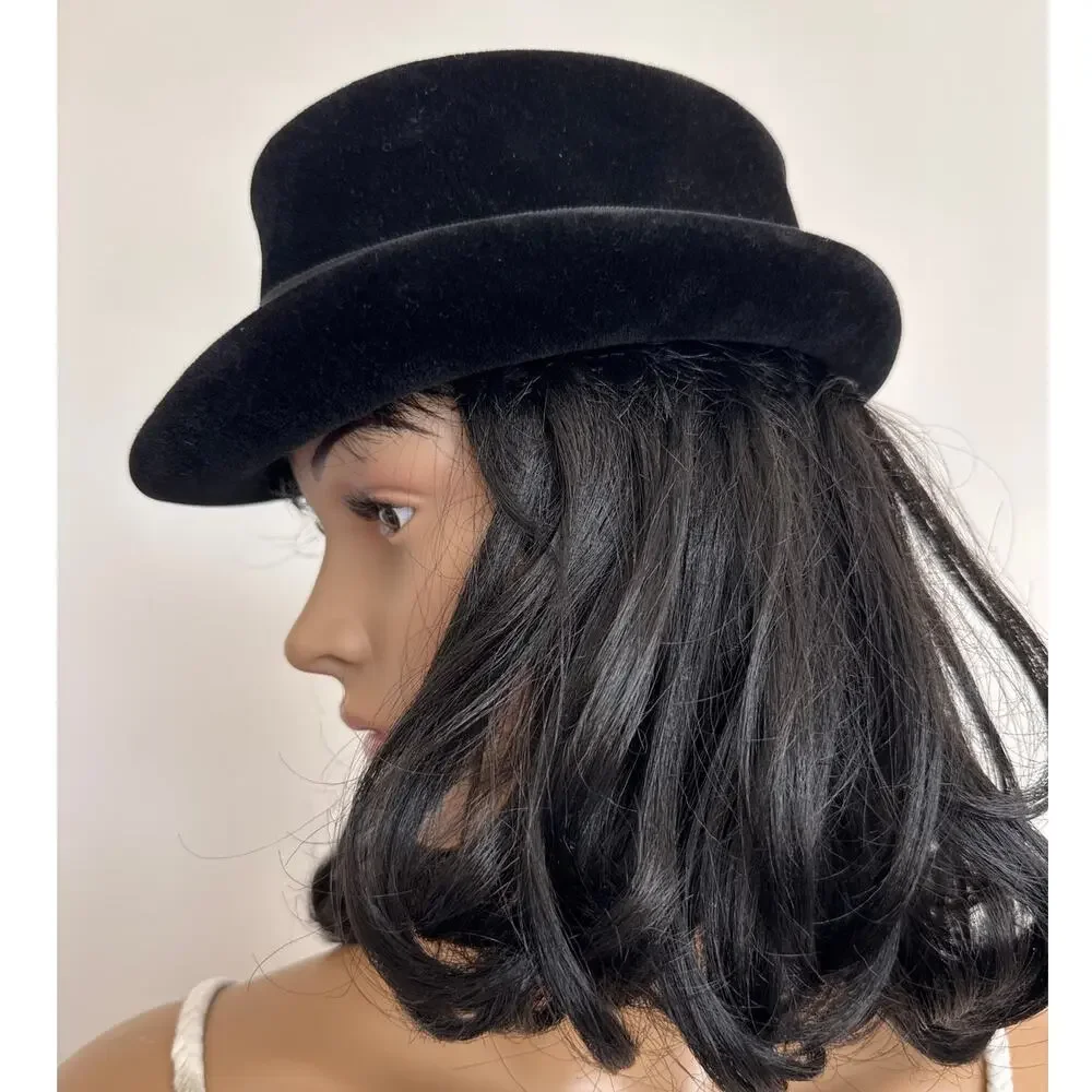 Vintage 50's French Black Velvet Cocktail Hat with Ribbon band retro veil style